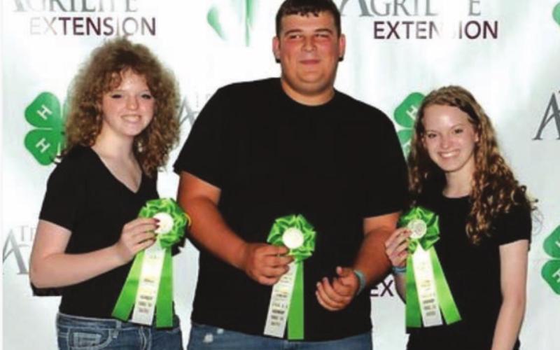 The Duds to Dazzle team, composed of Katelyn Martin, at left, Gary Swain and Allison Martin earned third-place ribbons in the state competition. COURTESY PHOTO