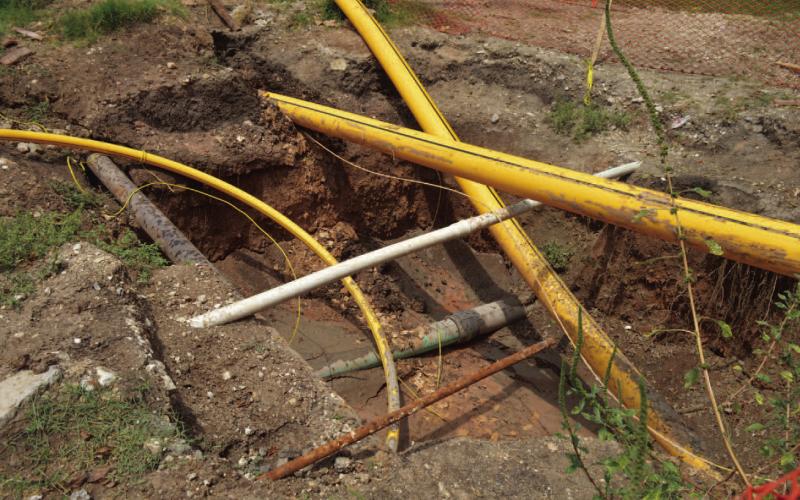 Here is a look at one of the trenches ATMOS Energy crews have dug during their gas line replacement project. ATMOS is replacing old steel lines with polyethylene gas lines (the yellow lines in the photo). The project that started in mid-August is expected to last three months. ERICK MITCHELL | DISPATCH RECORD