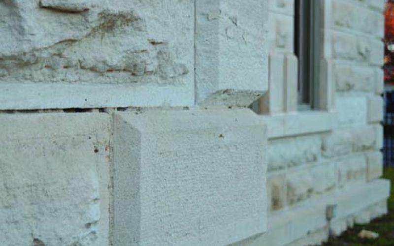 Cracks between mortar joints are a primary concern, as that has allowed water infiltration of the courthouse structure, contractors say. ERICK MITCHELL | DISPATCH RECORD