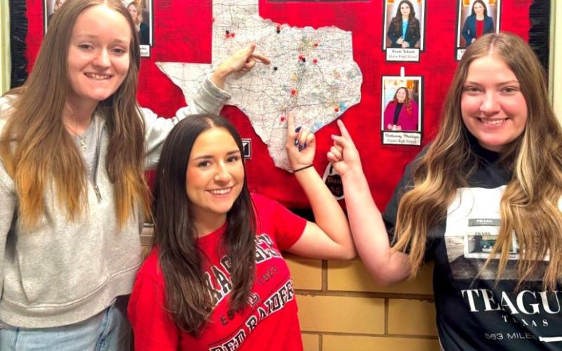 From left are Reagan Hardy, Marexy Guerra and Maylee Alexander, who are part of the agriscience spring semester student-teaching block at Texas Tech University. They will be supervised by retired Lampasas ag teacher Dr. Steve Forsythe. COURTESY PHOTO