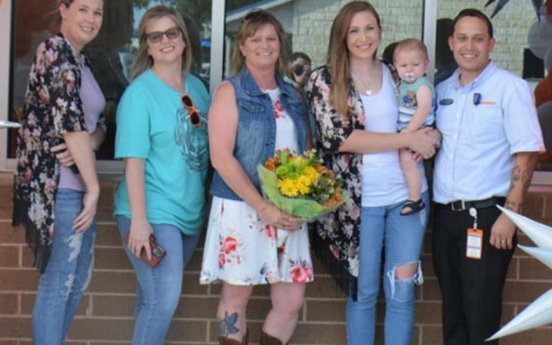 Shown at a teacher appreciation event this week are, from left, Amber Cox, Janel Davis, April Rogne, Lacey Bautista and Jaime Bautista. Rogne was recognized by parents for her service to students at Hanna Springs Elementary School. MASON HINES | DISPATCH RECORD