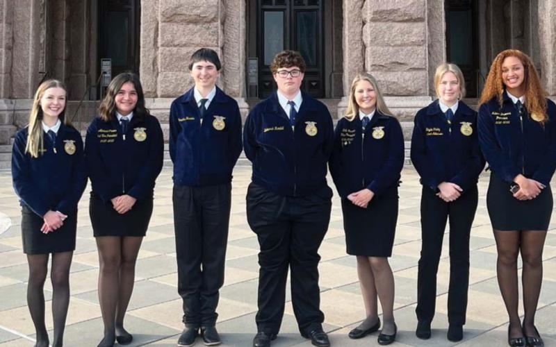 Lampasas FFA members who attended Texas FFA Day at the Capitol are, from left, Kayla McManus, Abriana Flores, Jonathan Harris, Zechariah Randall, Emily Brister, Hayley Finley and Juliana Dwamena. COURTESY PHOTO