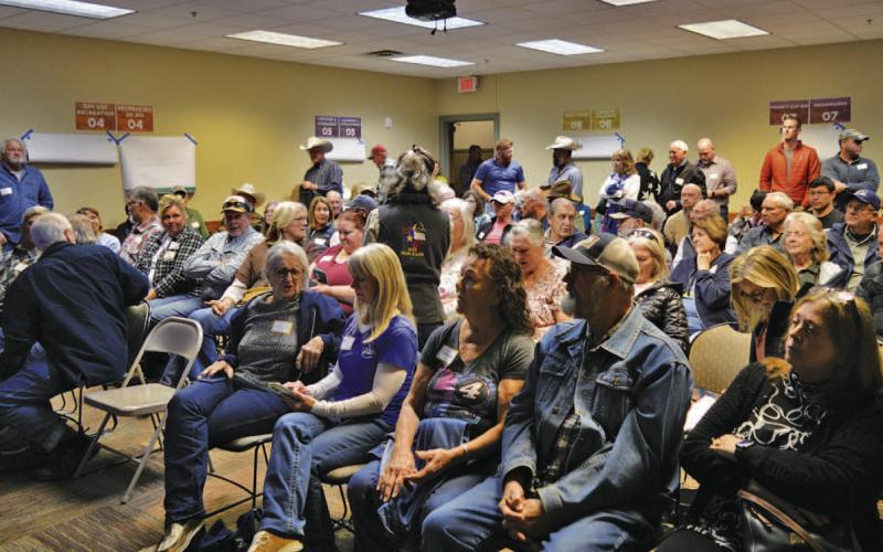 Lampasas County residents filled the conference room at the Lampasas County Office Building for Thursday’s public meeting regarding plans for the new Post Oak Ridge State Park. ERICK MITCHELL | DISPATCH RECORD