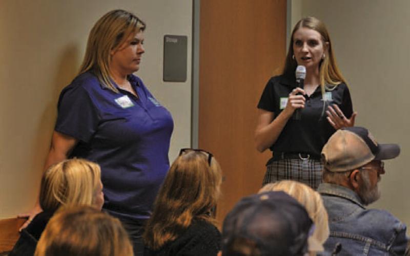 TPWD Centennial Park Planner Maria Malone, at right, speaks with attendees during Thursday’s meeting on the new state park. ERICK MITCHELL | DISPATCH RECORD