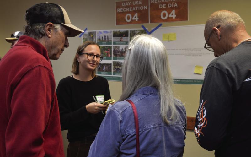 StudioOutside Project Leader Meghan Obernberger talks with meeting attendees about possible day-use recreational activities at Post Oak Ridge State Park. StudioOutside hss been contracted by the Texas Parks and Wildlife Department to develop the master plan for the new state park. ERICK MITCHELL | DISPATCH RECORD