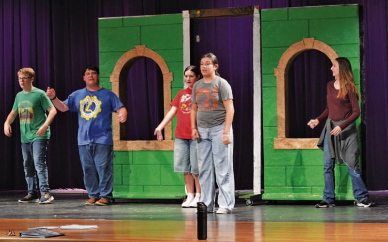 Lampasas High School theatre students go through rehearsal during class last week for their upcoming performance of “The Wizard of Oz.” ERICK MITCHELL | DISPATCH RECORD