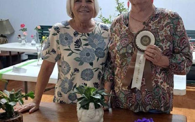 Teresa Stewart, at right, took home the Sweepstakes award for earning the most blue ribbons in the horticulture division of the L-M Garden and Civic Club Flower Show. Pictured with her is Sheri Stone, who served as the flower show judge. COURTESY PHOTO