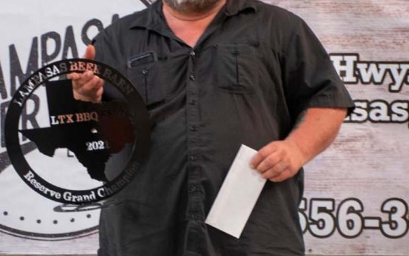 Taking reserve-champion honors at Saturday’s LTX BBQ Fest was Randel Johnson of Oakalla Que. COURTESY PHOTO