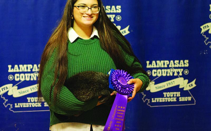 Zoey Schweigert was named the overall grand champion rabbit exhibitor at last week’s Lampasas County Livestock Show. HUNTER KING | DISPATCH RECORD