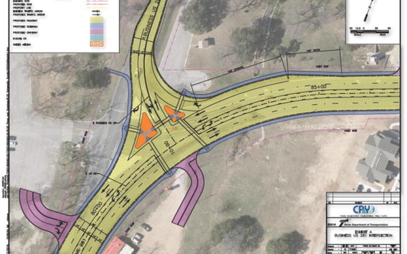 This schematic highlights some of the changes the Texas Department of Transportation plans for the U.S. Highway 190/281 intersection just south of Sulphur Creek at W.M. Brook Park. The ingress and egress at the Hostess House will be eliminated and moved farther south along U.S. 281, and sidewalks and new lighting are to be added. The project start is imminent and could take close to two years to complete. TXDOT.GOV