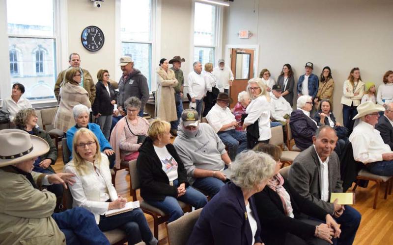 A large crowd filled Council Chambers last January to register displeasure with a proposed relief route around the city, many wearing white to signify opposition. TxDOT is continuing a feasibility study it initiated in 2022, and officials have indicated they will consider public comments in development of alternatives to relieve traffic congestion primarily along Key Avenue. FILE PHOTO