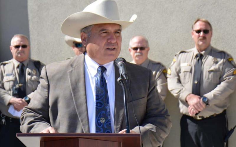 Sheriff Jess Ramos greets a crowd of about 250 during Wednesday’s grand opening for the Lampasas County Law Enforcement Center. MONIQUE BRAND | DISPATCH RECORD