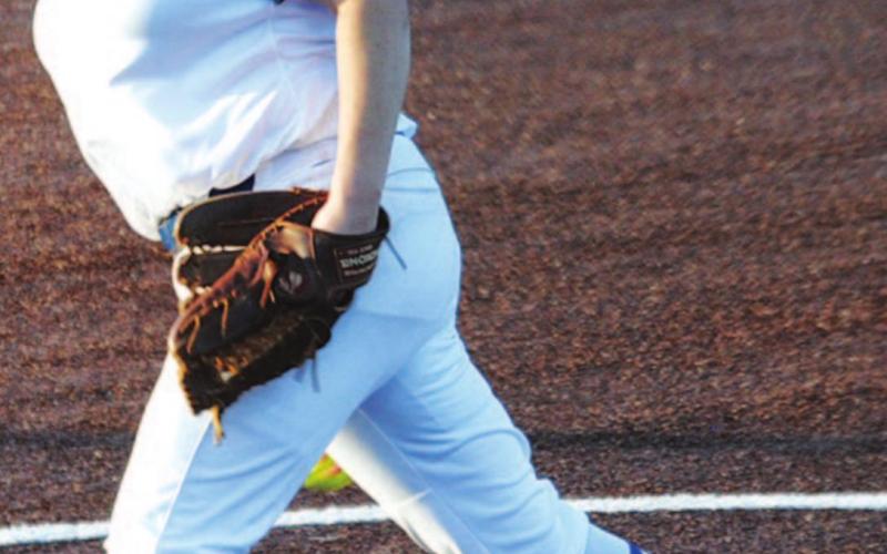 Caitlyn Sanguinet throws a pitch to the Argyle hitter in her final start as a Lady Badger. HUNTER KING | DISPATCH RECORD