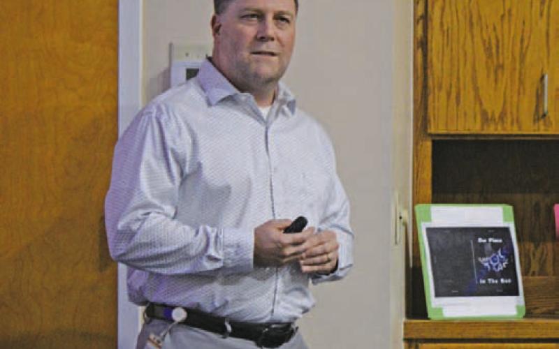 Principal Wesley Graham gave trustees an overview of the academic success and recognitions students at the Lampasas Middle School campus have recorded recently. ERICK MITCHELL | DISPATCH RECORD