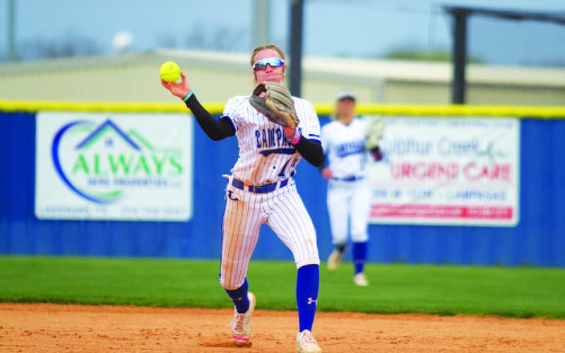 Aspen Wheeler throws across to first base from her shortstop position after fielding a ground ball. HUNTER KING | DISPATCH RECORD