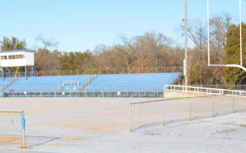 Badger Field, shown here in a January photo, would receive new lighting and have the playing surface recrowned if Proposition C passes in the bond election. Restrooms at the stadium also would be in line for improvements if the bond funding is approved.