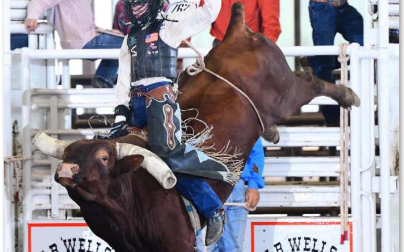 Rowdy Hughes rides a bull at the Texas Junior High Rodeo Association state finals in Gonzales. JENNINGS PHOTOGRAPHY | COURTESY PHOTO