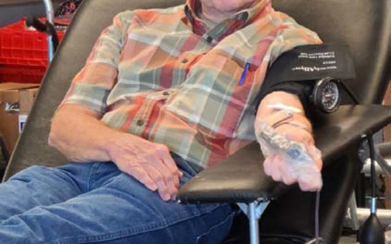 Steven McDaniel relaxes as he donates blood at the American Red Cross blood drive, held quarterly at First Street Church of Christ. COURTESY PHOTO