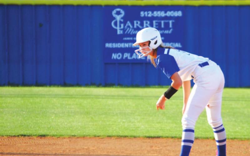 Kayli Syx stands at second base after getting on via a walk in her first plate appearance. HUNTER KING | DISPATCH RECORD