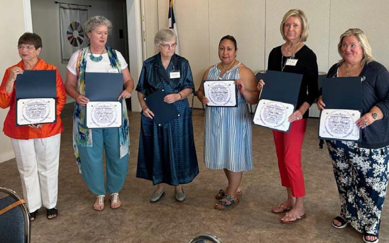 Incoming officers include, from left, Priscilla Wright, Robin England, Susan Detrick, Jo Ann San Miguel, Cathy Allen and Juliann Chaney. Not pictured: Diane Davis, Ginger Henderson and Shanna Sibberson. Courtesy photo