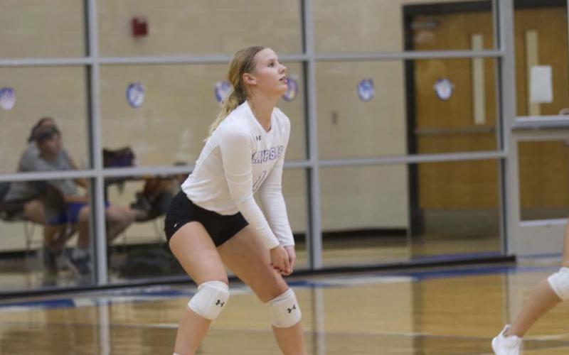Breanna Quarles prepares to pass off a Jarrell serve during the match on Tuesday. HUNTER KING | DISPATCH RECORD