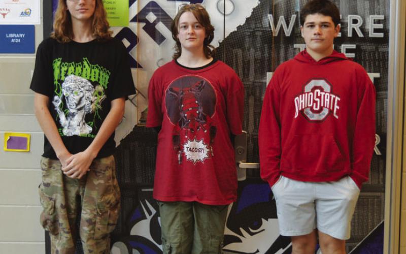 Lampasas High School theatre students, from left, Michael Haley, Aurora Walker and Johnny Reyes are participating in the UIL One-Act Play competition for the first time. ERICK MITCHELL | DISPATCH RECORD