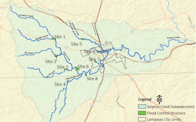 This map offers a glimpse at where the nine area flood-control structures are situated in relation to the city limits. They are intended to protect the Sulphur Creek watershed area from devastating floods.