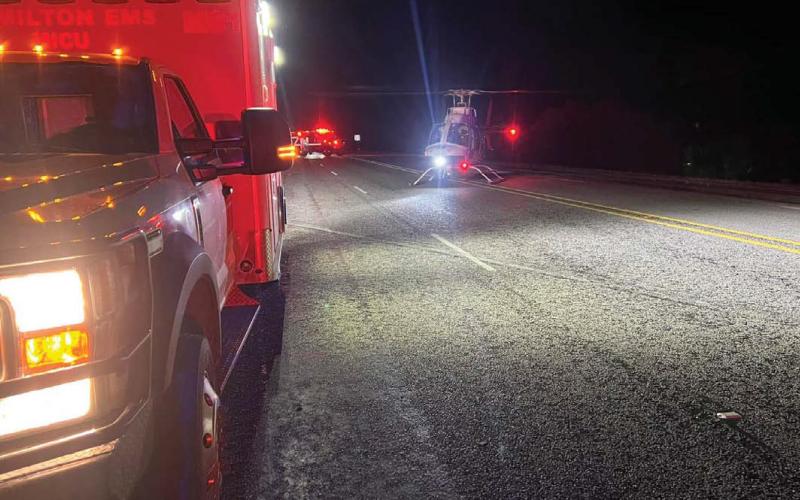 A CareFlight helicopter assisted Wednesday in the transport of a passenger to Ascension Seton Williamson in Round Rock for the treatment of injuries sustained in an early-morning collision just outside the city limits. courtesy photo | LAmpasas Volunteer Fire Department
