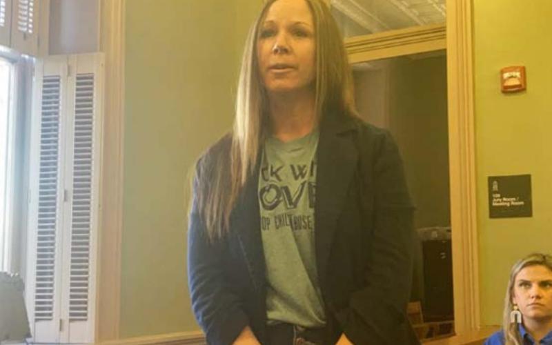 Lampasas County CPS board president Colleen Eckermann presents statistics on state and local child abuse cases as Hill Country Advocacy Center representative Erica Melton looks on. MONIQUE BRAND | DISPATCH RECORD