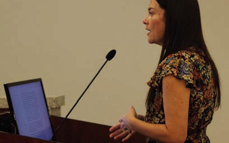 City Manager Erin Corbell makes her first presentation to the Lampasas City Council at Monday night’s meeting. HUNTER KING | DISPATCH RECORD