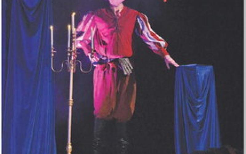 Kian Southard as “Calisto” awaits his introduction into a scene during Monday’s public performance of “The Illusion” at the Lampasas High School cafeteria. ERICK MITCHELL | DISPATCH RECORD
