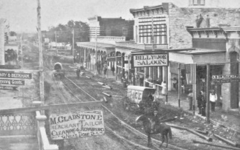 This shows one side of a stereoscopic photo of the Billy and Joe Saloon. Williams &amp;amp; Weatherington were the photographers, date 1885. court esy photo | degolyer library at smu, lawrence t. jones iii texas photography collection