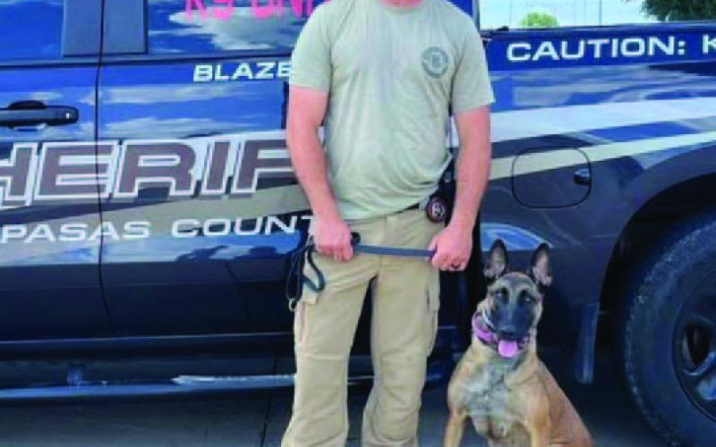 Deputy Justin Wilson is responsible for patrol duties with the Lampasas County Sheriff’s Office K-9 unit, Blazer. The dog and her handler earned their certification, and now are working together to serve the community where needed. COURTESY PHOTO