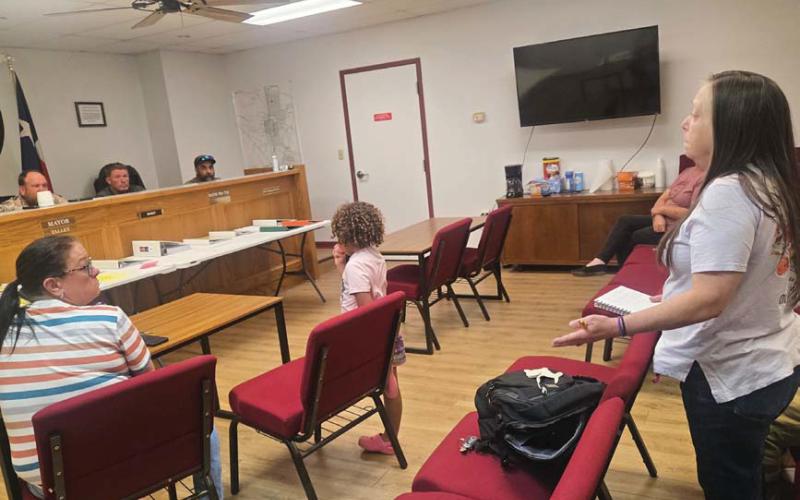 Lometa resident Mikki Allen voices concerns about emergency response times for county ambulances. courtesy photo