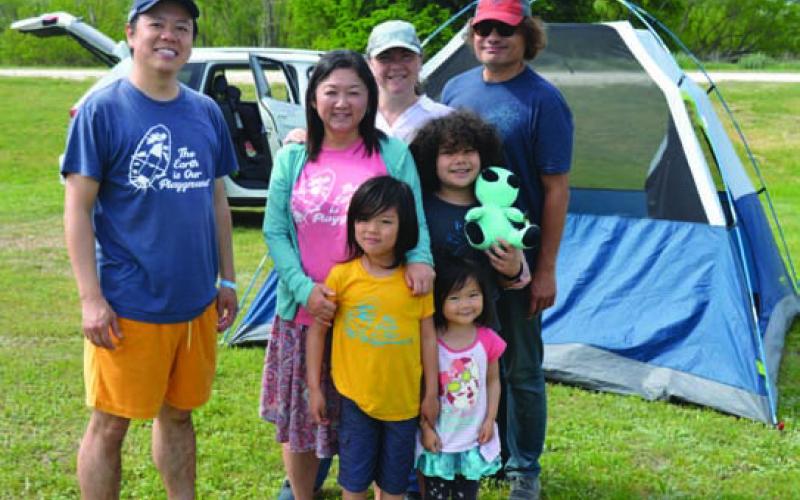 These two groups of eclipse watchers made to the road trip from California to Lampasas to view the celestial event. Pictured in front are, left to right, Tak Itomi, Izumi Ashikari, Sky Itomi and Ocean Itomi. Standing at back are Lisa Giaffo, Anthony Hiro Izquierdo and Robert Izquierdo. ERICK MITCHELL | DISPATCH RECORD