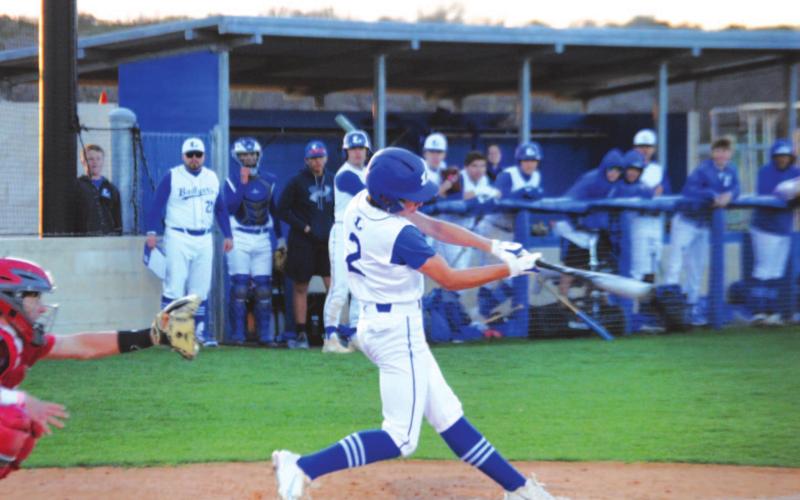 JT Posten swings at a pitch during his first at-bat against Glen Rose on Tuesday. HUNTER KING | DISPATCH RECORD