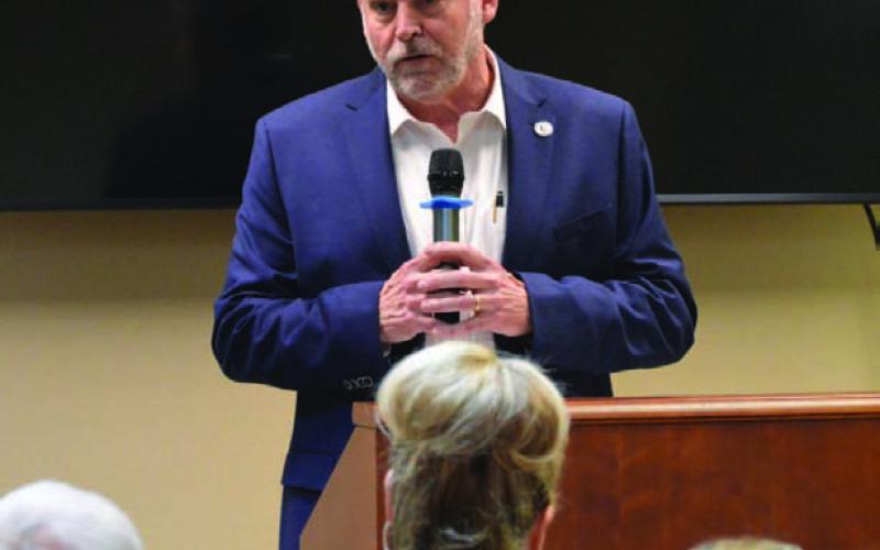 ERICK MITCHELL | DISPATCH RECORD Rep. David Spiller (R-Jacksboro) speaks to Lampasas County residents last year. Spiller was one of the sponsors of Senate Bill 4 that is currently blocked by the Fifth Circuit Court of Appeals.