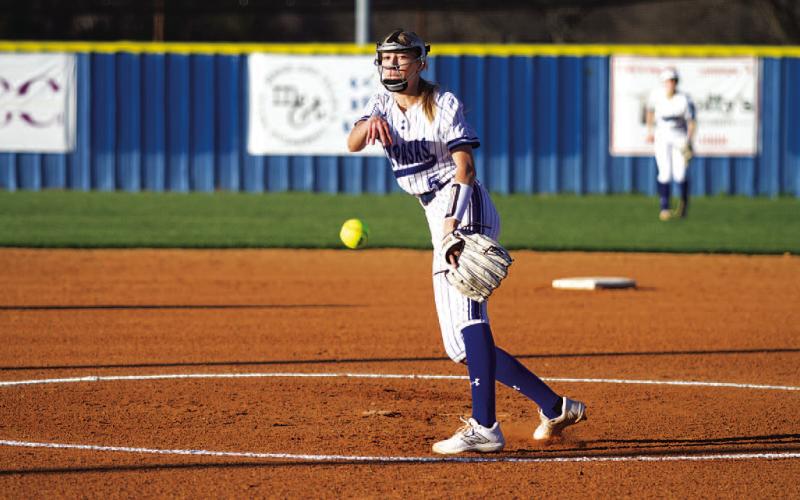 Freshman Allison Fry pitched a shutout in her first varsity home game for the Lady Badgers. HUNTER KING | DISPATCH RECORD