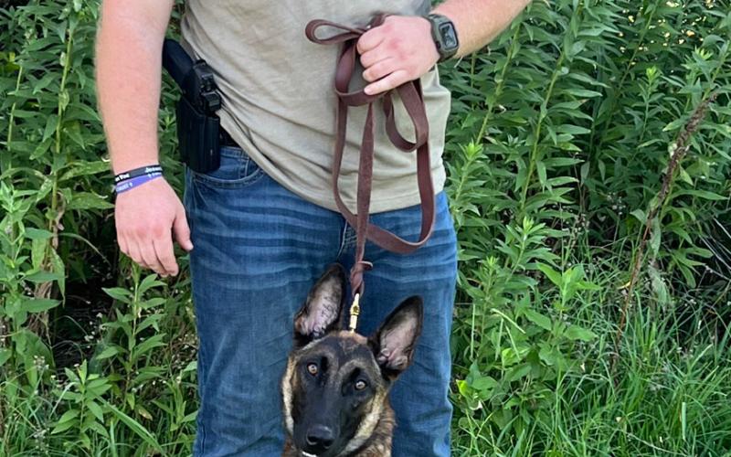 Lampasas County Sheriff’s Office Deputy C.J. Faubion poses with K-9 Officer Blazer. courtesy photo