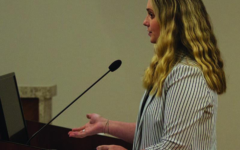 Lampasas City Secretary Kayleigh Stanley discussed occupancy limits of the Hostess House at Monday’s City Council meeting. HUNTER KING | DISPATCH RECORD