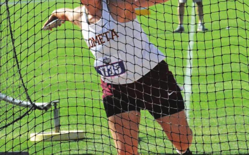Sierra Tower winds to throw one of her discs at the state track meet in Austin. COURTESY PHOTO
