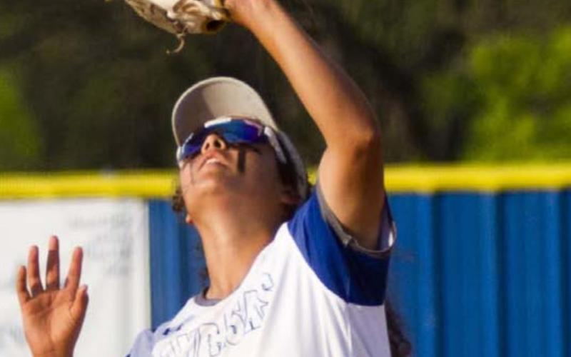 Lady Badger first baseman Alycia Cantu fields a pop fly in Tuesday’s 5-4 home win over Brownwood. JEFF LOWE | DISPATCH RECORD
