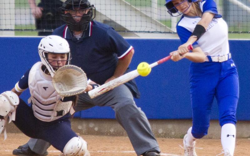 Kayli Syx connects on a leadoff solo home run to left field in the second inning of Tuesday’s 11-9 loss to Stephenville. JEFF LOWE | DISPATCH RECORD