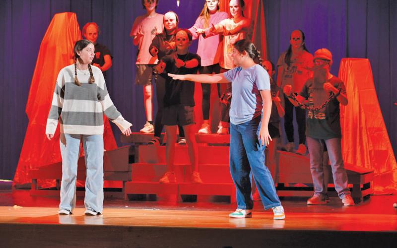 erick mitchell | dispatch record Students rehearse a scene during their theater class last week.