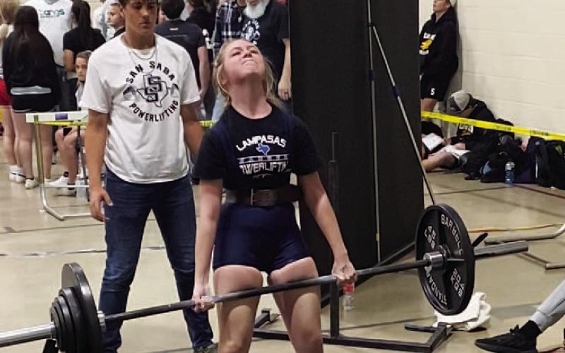 Josslyn Romine performs a deadlift. She is a freshman on the Lampasas powerlifting team. COURTESY PHOTO