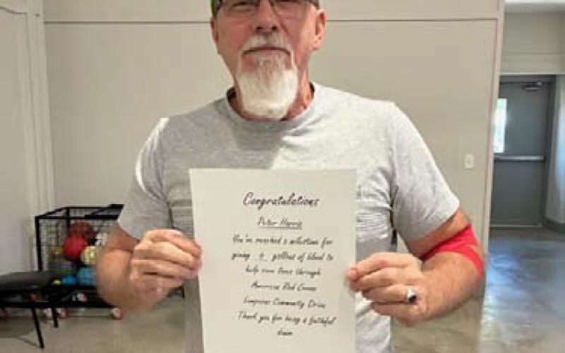 Pete Harris was one of two attendees to reach the 6-gallon donation mark with the American Red Cross. COURTESY PHOTO