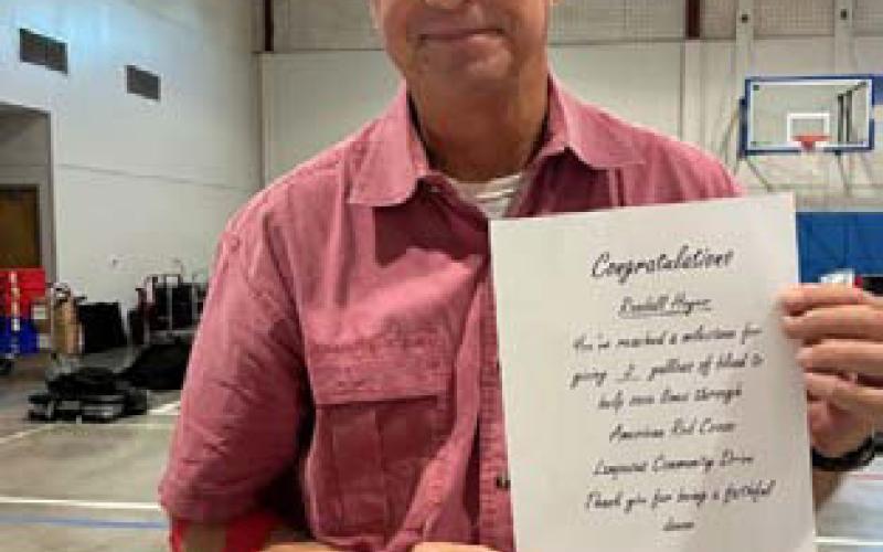 Lampasas County Judge Randy Hoyer paricipated in the Sept. 9 blood drive, reaching the 2-gallon milestone. COURTESY PHOTO
