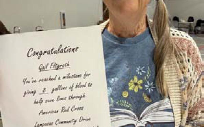 Gail Eltgroth reached the 8-gallon blood donation milestone. COURTESY PHOTO