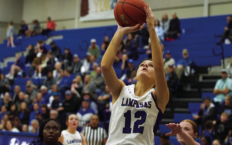 Kalyn Mulcahy banks a shot off the backboard for two points against Copperas Cove on Tuesday. HUNTER KING | DISPATCH RECORD
