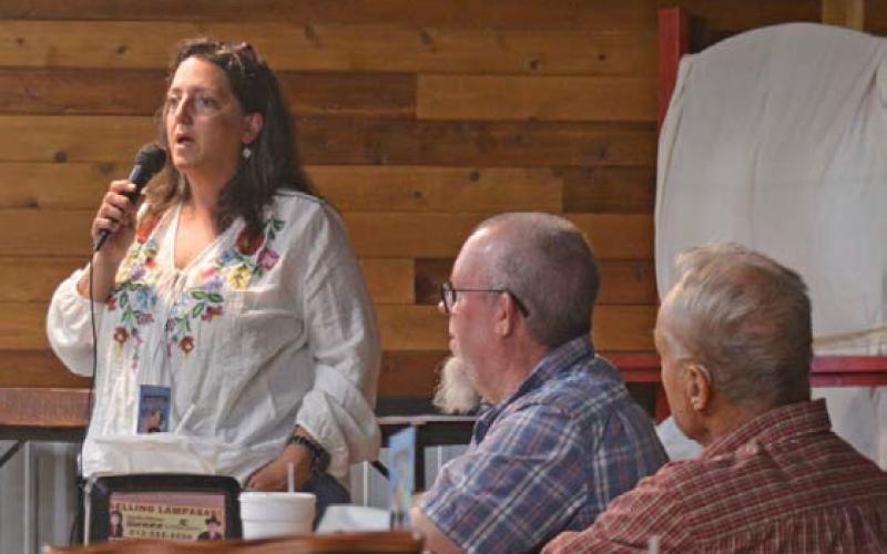 Place 4 Councilwoman Cathy Kuehne tells the forum audience what brought her family to Lampasas and why she is seeking to become mayor. ERICK MITCHELL | DISPATCH RECORD